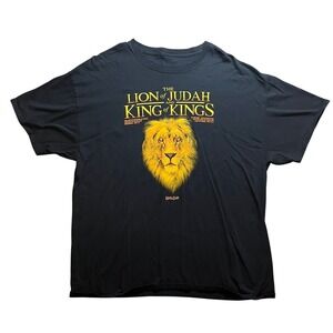Lion of Judah King of Kings Black Graphic T-Shirt Mens XL Jesus Piece Christian